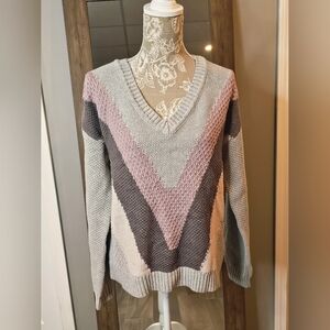BOUTIQUE NWT Hem & Thread Gray & Pink Knit Sweater